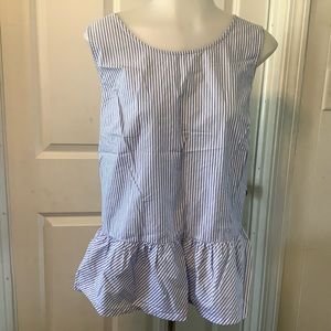J. crew Ruffle striped top white and blue size Medium